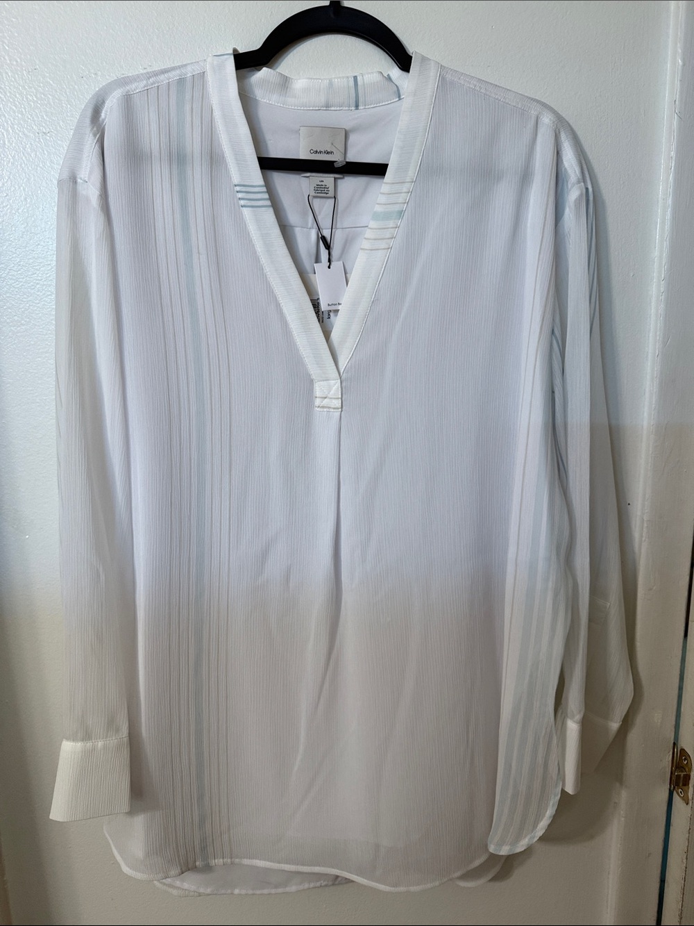 Calvin Klein White Long-Sleeve V-Neck Tunic